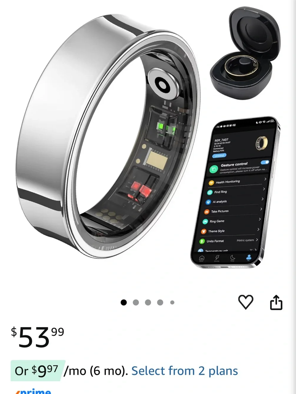 Size 8 Silver Smart Ring with Health & Gesture Tracking